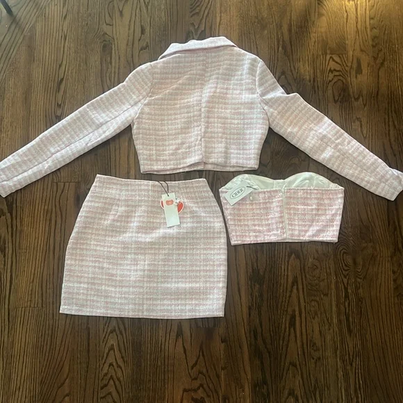 Cider Pink Lady Blazer (XS), Button Up Tube Top (XS), & Button Up Mini Skirt (S) - Picture 2 of 6